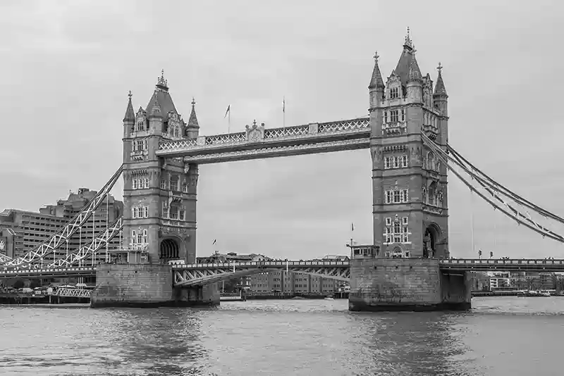 Black and white shot of Tower Bridge