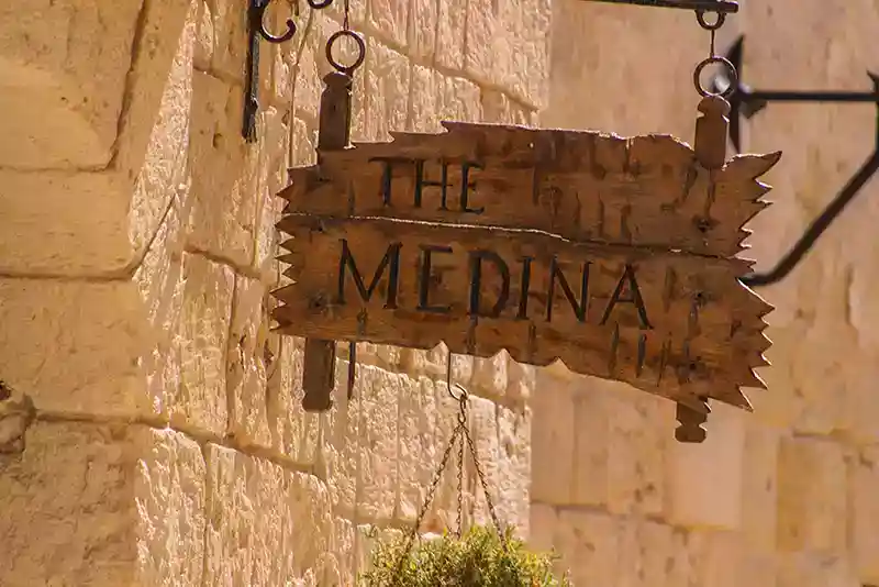 A sign for The Medina in a town in Malta